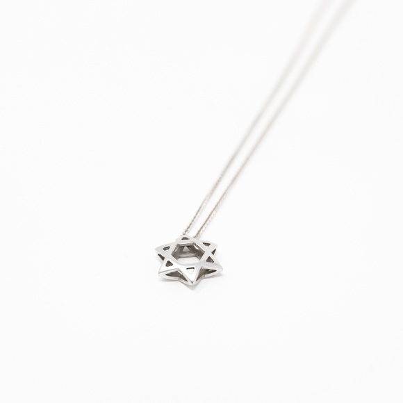 3D 14kt White Gold Star of David Charm & Necklace - Picture 3 of 9
